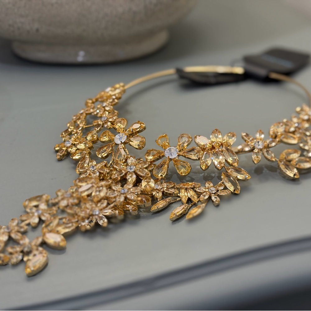 Marciano Gold & Crystal Cascading Floral Collar Necklace